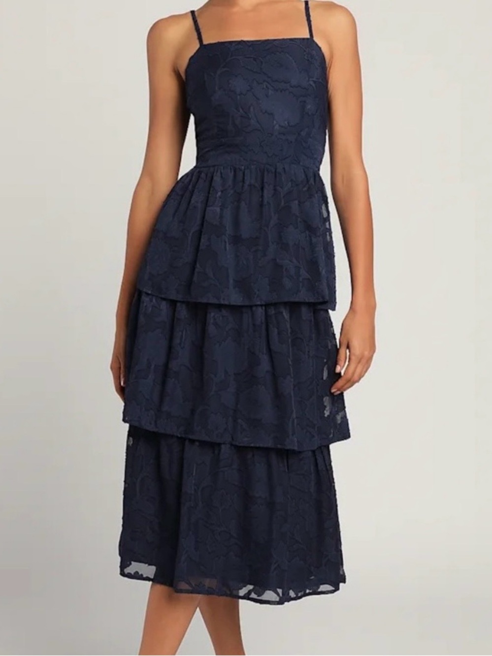 Lulu's Navy Lace Tiered Midi Dress